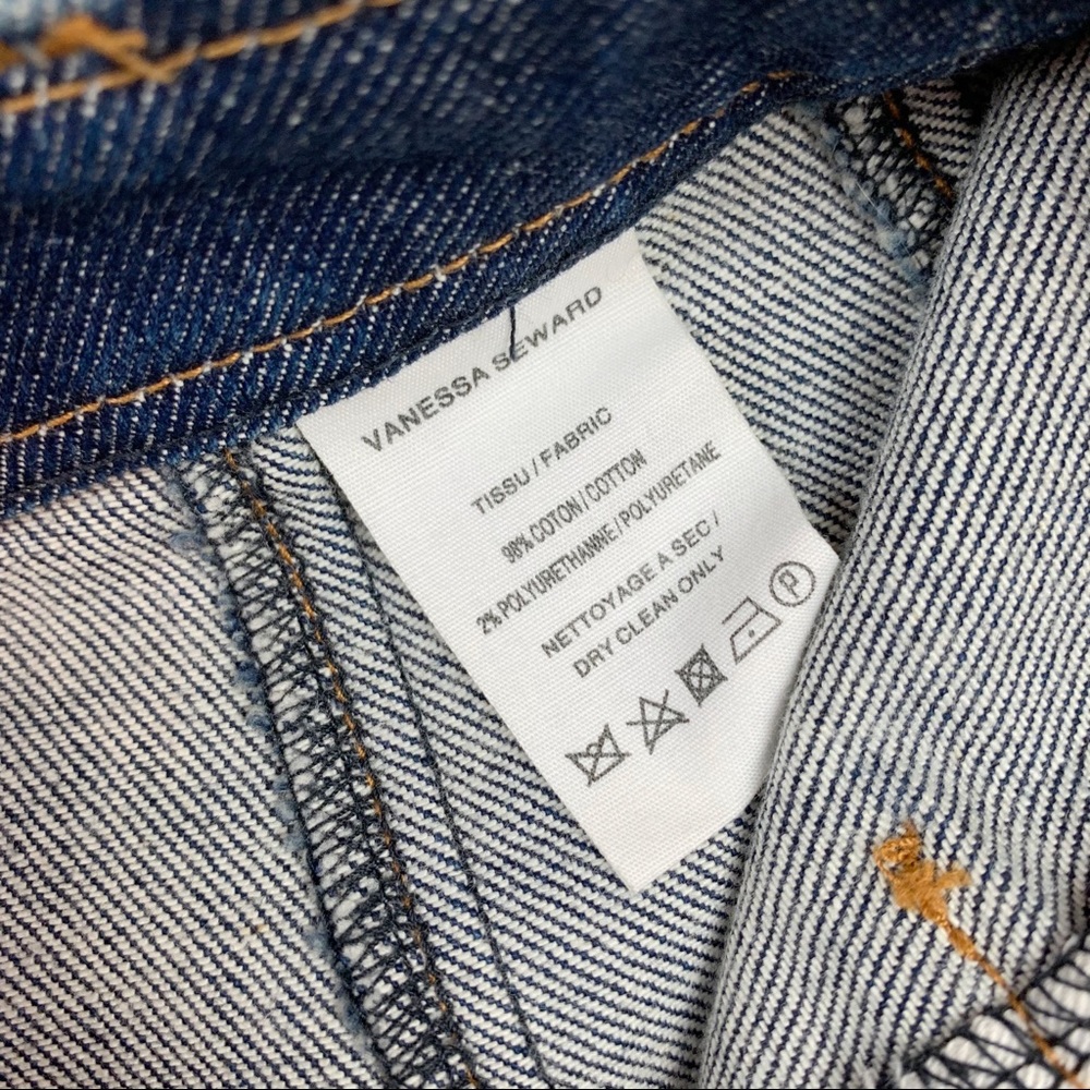 Vanessa Seward denim a-line skirt high waisted pockets dark wash solid blue - Picture 9 of 10